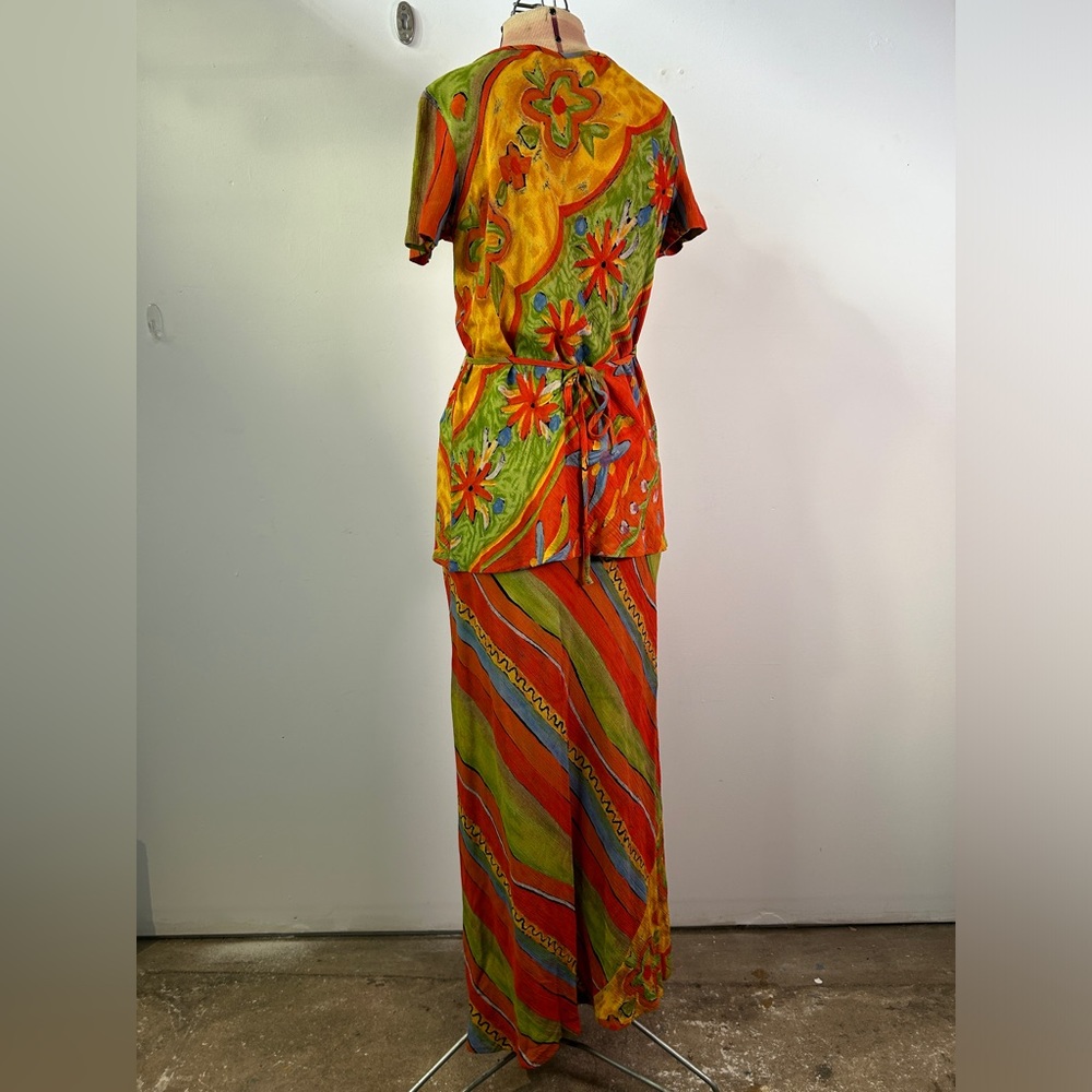 Carole Little Vintage 1990s Red Yellow and Green Maxi Skirt Set Size 4 - Picture 6 of 14